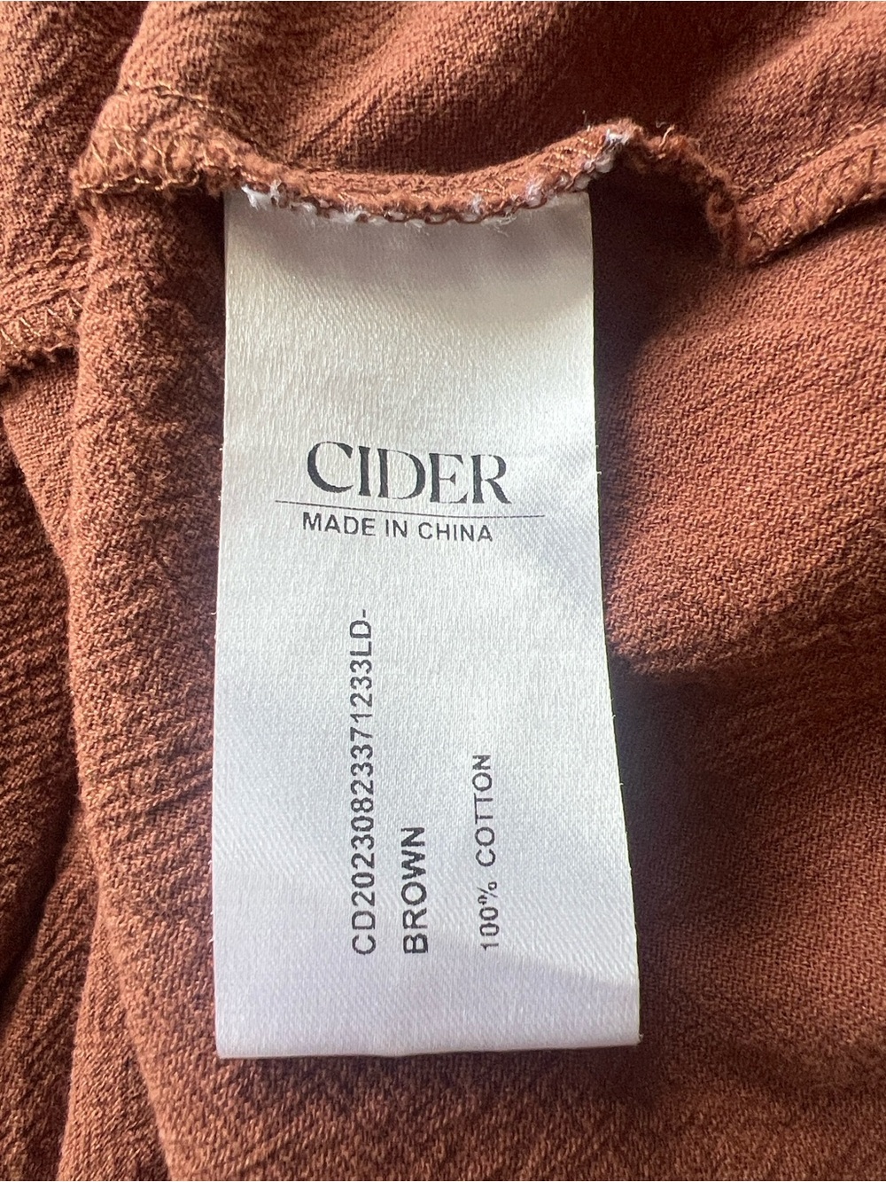 CIDER Brown Cotton Textured Midi Dress Boho Cottagecore Prairie Size M - Picture 6 of 7